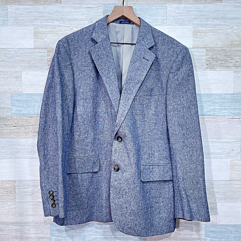 Stafford Cotton Chambray Summer Sport Coat Blue Lightweight Mens 42S 42 Short